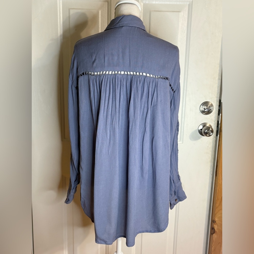 Free People Katie Bird Button Down Crochet Shirt Tunic Top XSmall oversized - Picture 5 of 11